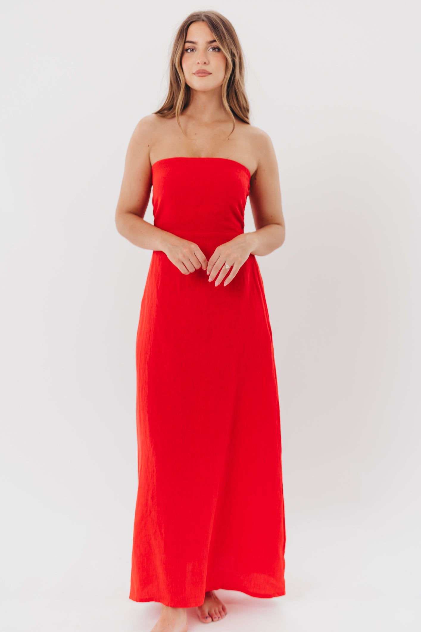 Blair Linen Maxi Dress in Red