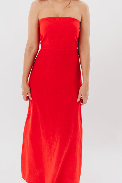 Blair Linen Maxi Dress in Red