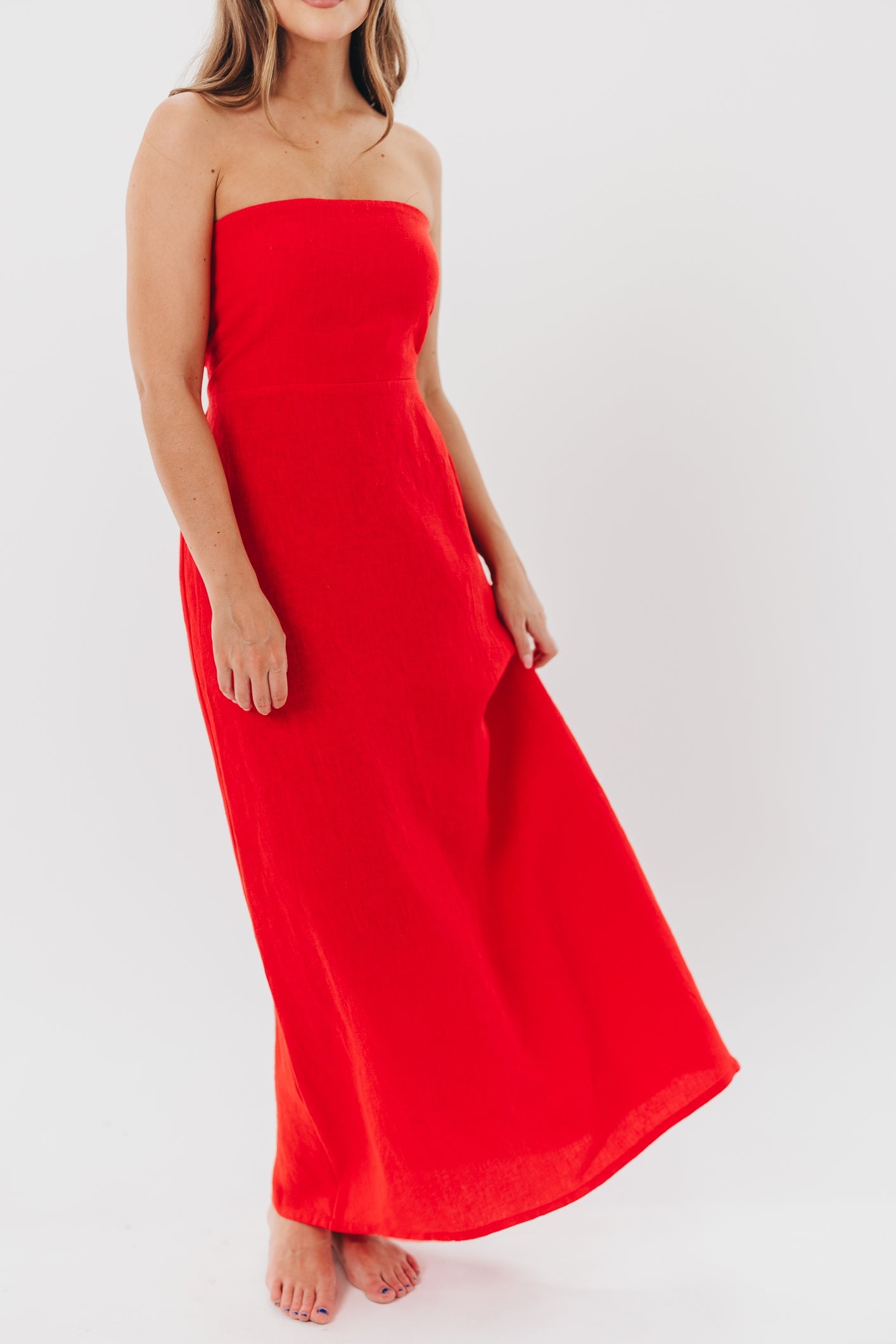 Blair Linen Maxi Dress in Red