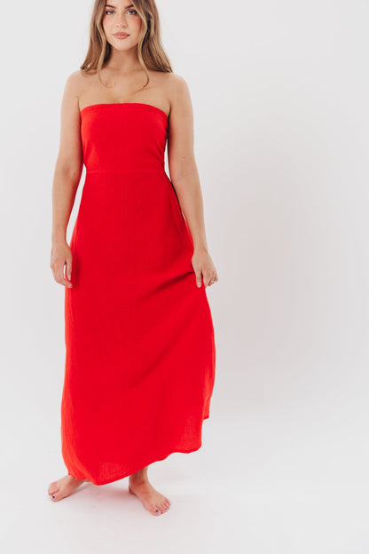 Blair Linen Maxi Dress in Red