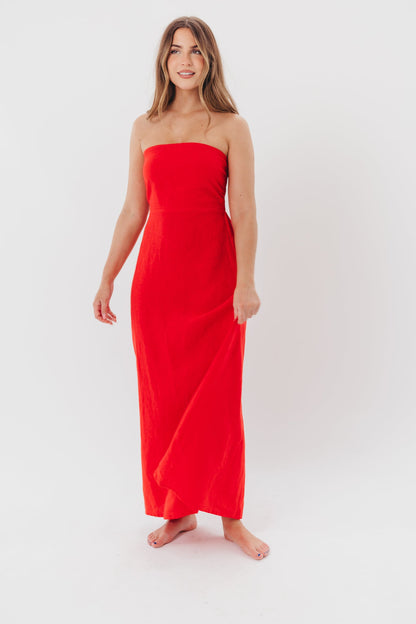 Blair Linen Maxi Dress in Red