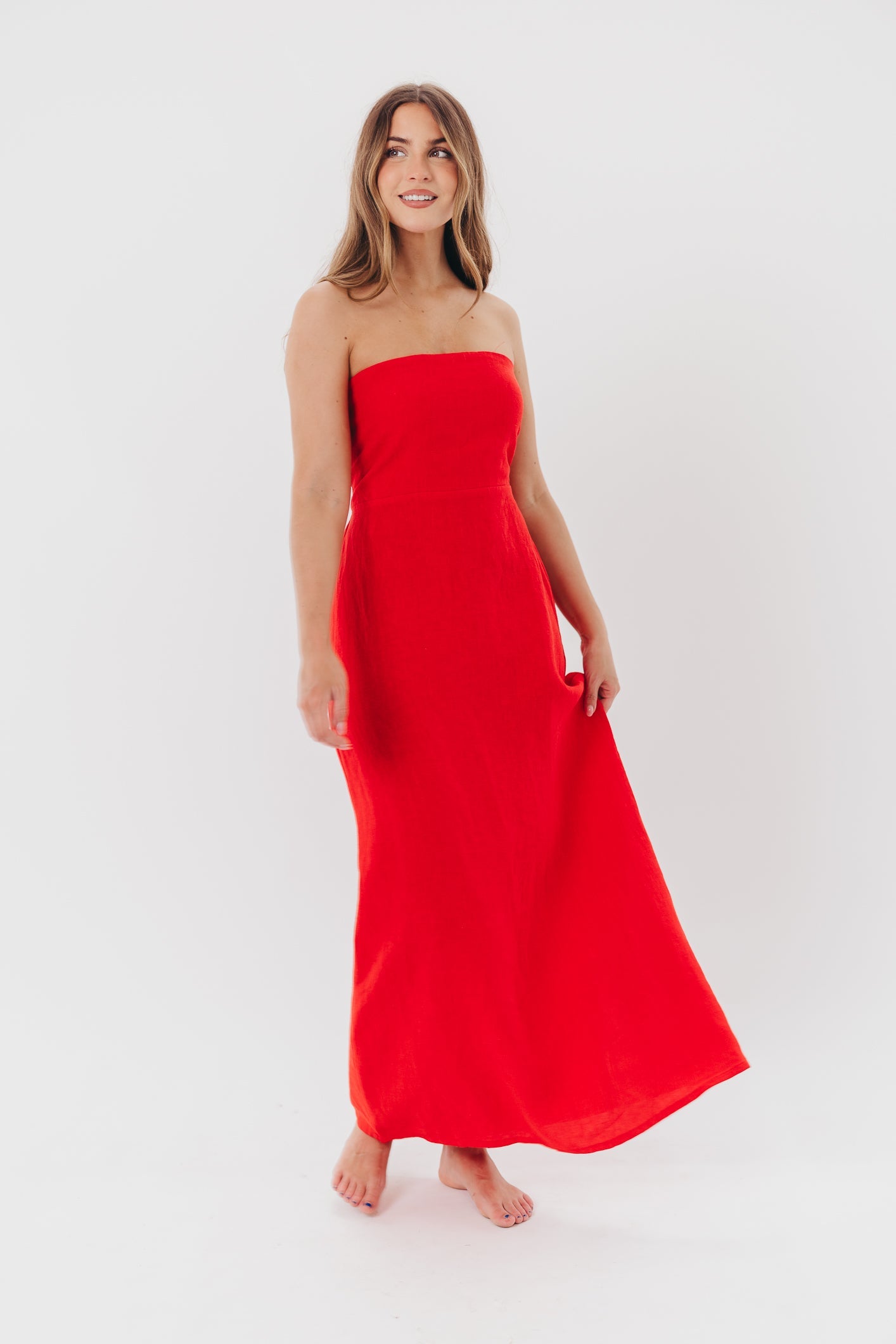 Blair Linen Maxi Dress in Red