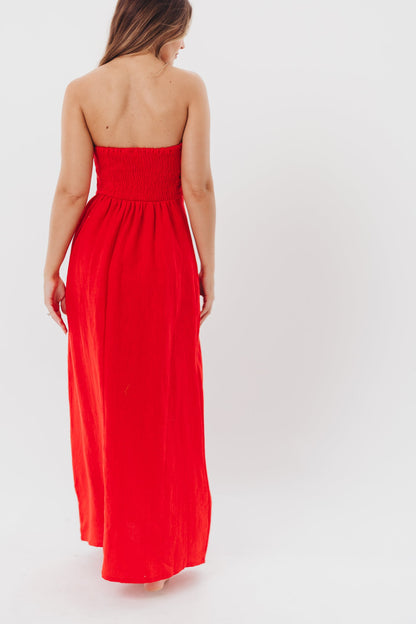 Blair Linen Maxi Dress in Red