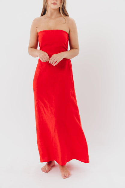 Blair Linen Maxi Dress in Red