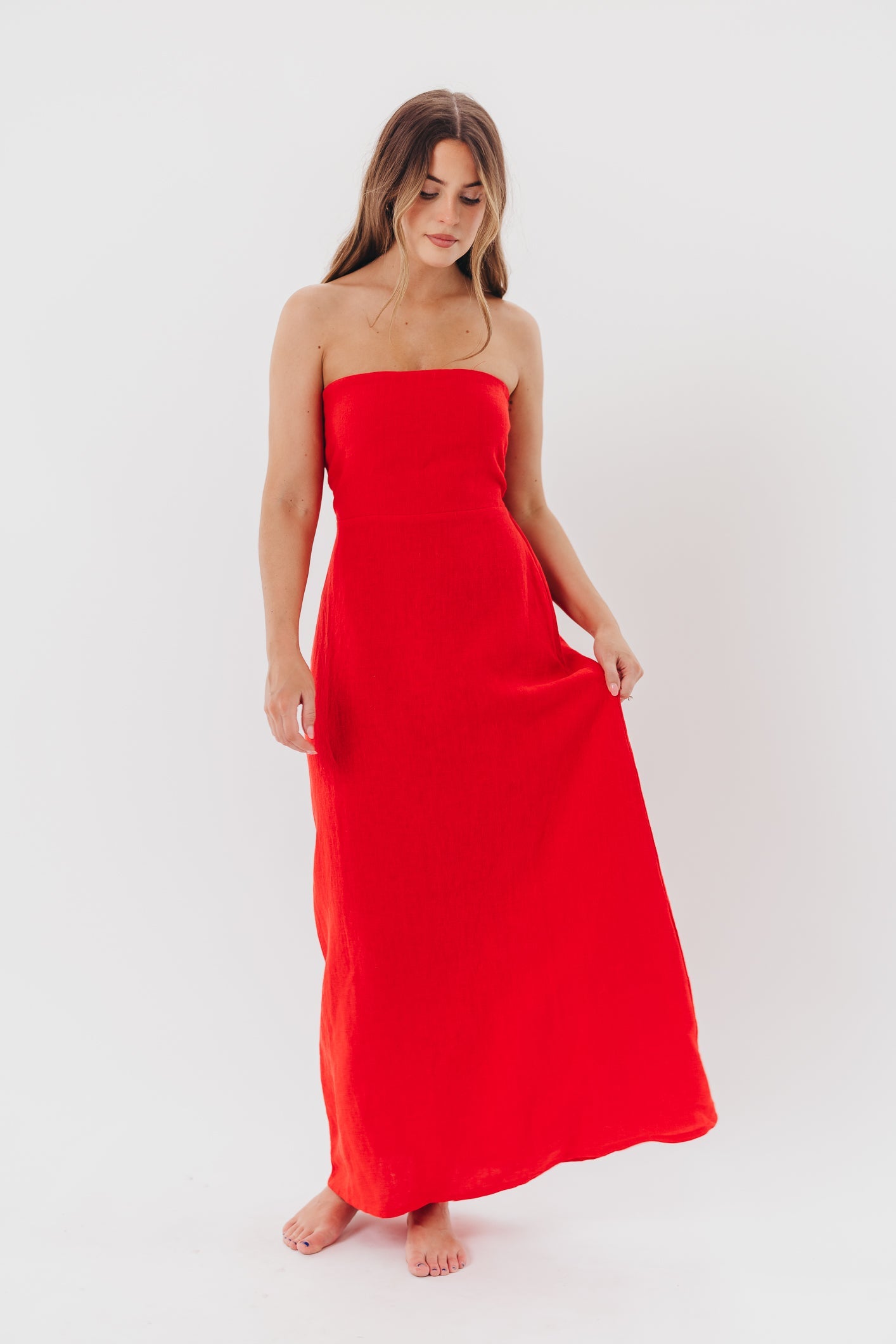 Blair Linen Maxi Dress in Red