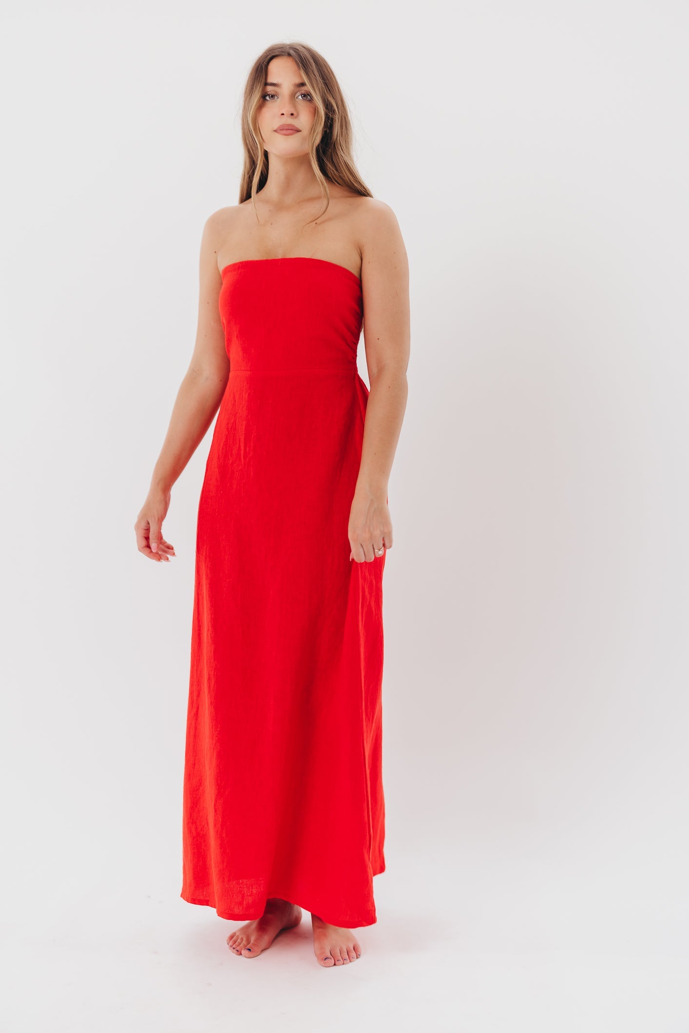 Blair Linen Maxi Dress in Red