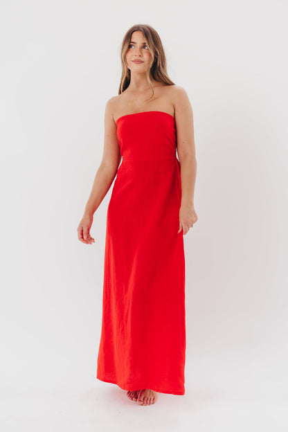 Blair Linen Maxi Dress in Red