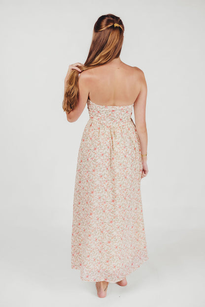 Brenna Strapless Maxi Dress with Ruching Detail Midi in Cream