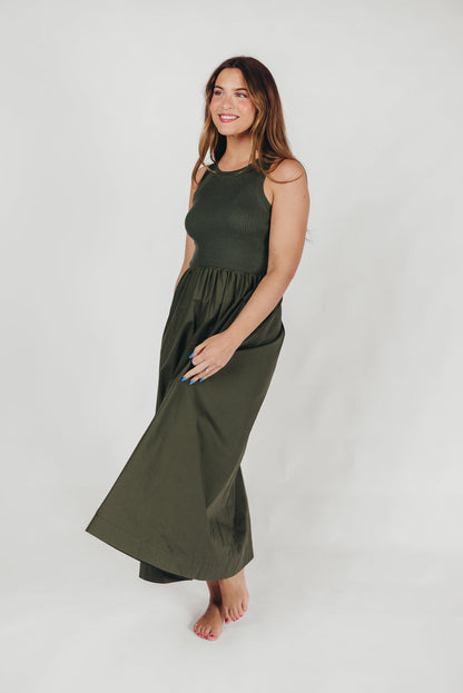 KerriLynn Sweater Knit Tank Maxi Dress in Dark Green