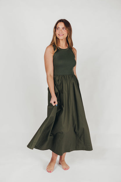 KerriLynn Sweater Knit Tank Maxi Dress in Dark Green