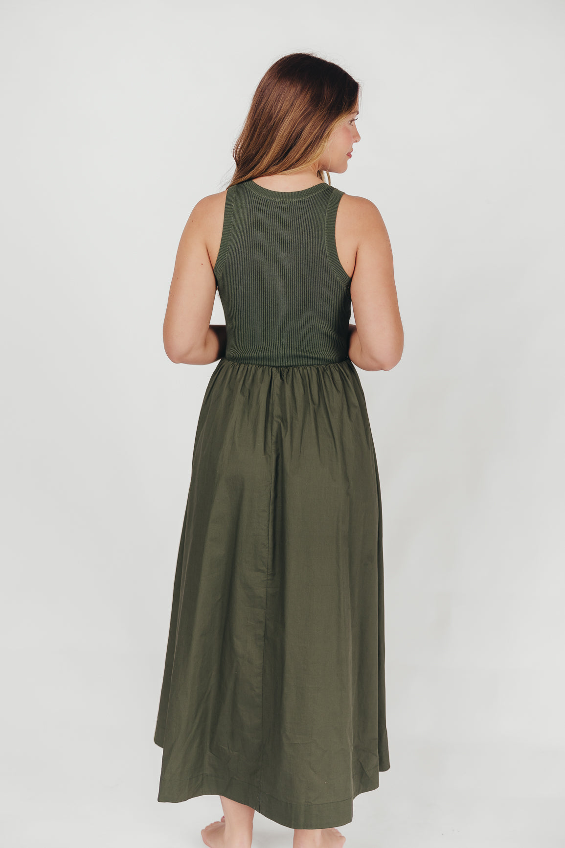 KerriLynn Sweater Knit Tank Maxi Dress in Dark Green