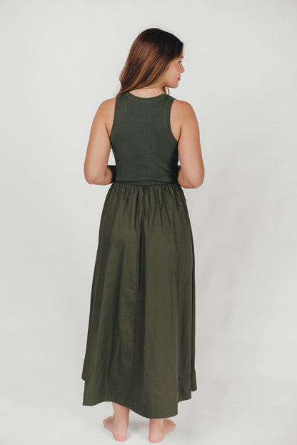 KerriLynn Sweater Knit Tank Maxi Dress in Dark Green