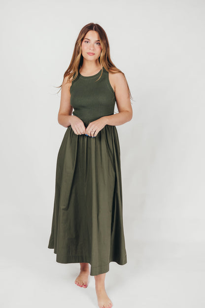 KerriLynn Sweater Knit Tank Maxi Dress in Dark Green