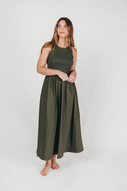 KerriLynn Sweater Knit Tank Maxi Dress in Dark Green