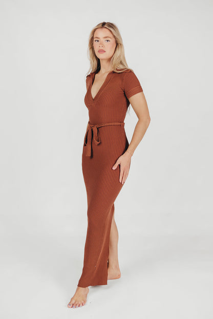 Nina Knit Midi Dress in Brown