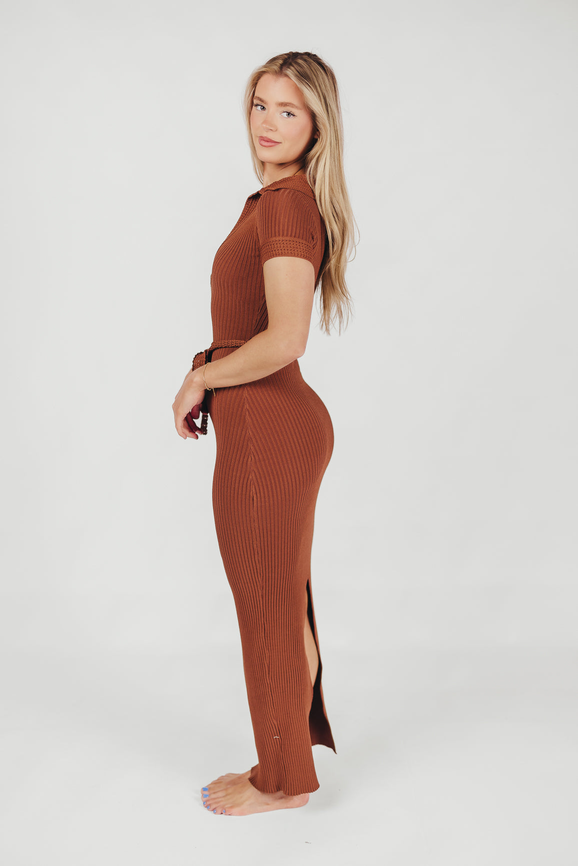 Nina Knit Midi Dress in Brown