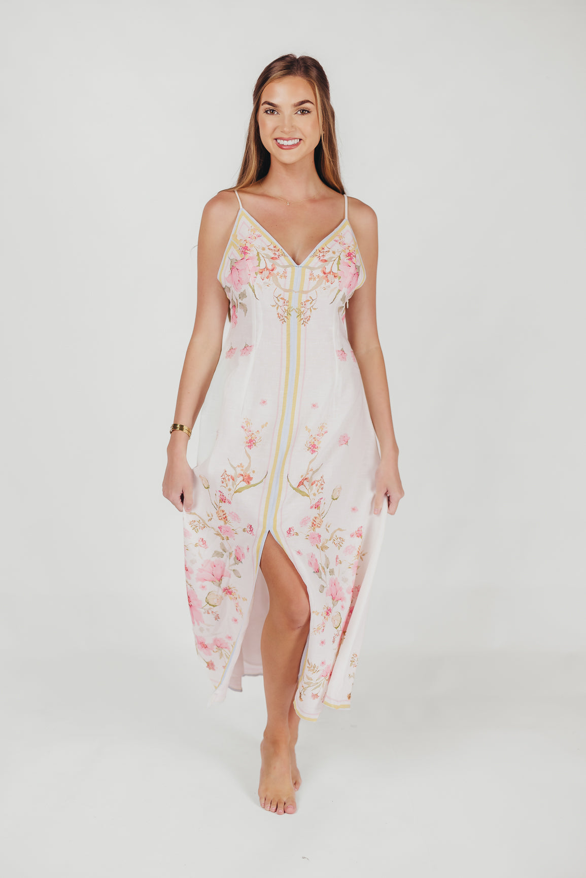 Josie Scarf Print Midi Dress in Pink