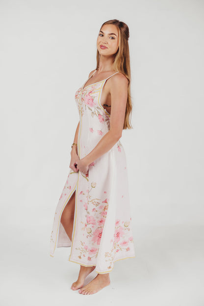 Josie Scarf Print Midi Dress in Pink