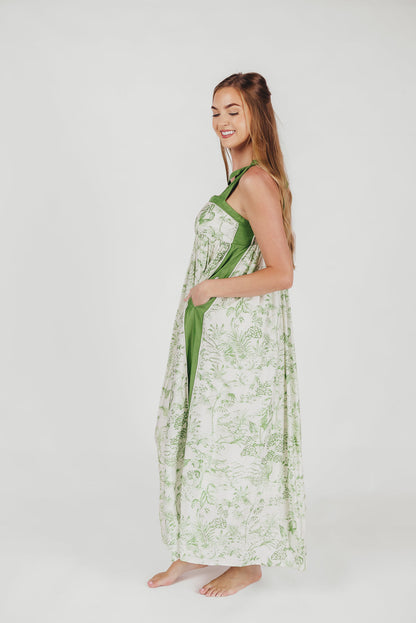 Sunny Floral Maxi Dress with Tie Straps in Green Palm