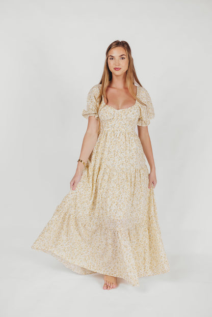 Patton Sweetheart Neckline Tiered Maxi Dress in Daffodil Creme