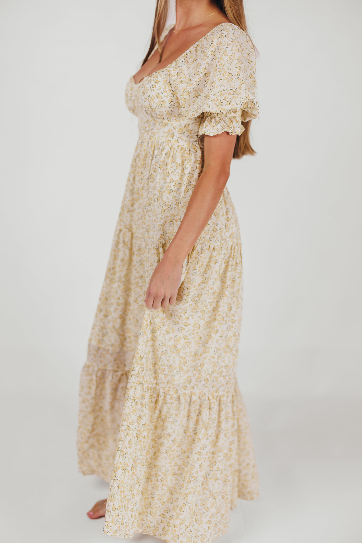 Patton Sweetheart Neckline Tiered Maxi Dress in Daffodil Creme