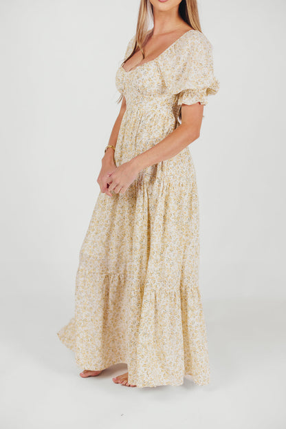 Patton Sweetheart Neckline Tiered Maxi Dress in Daffodil Creme