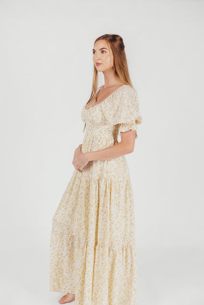 Patton Sweetheart Neckline Tiered Maxi Dress in Daffodil Creme