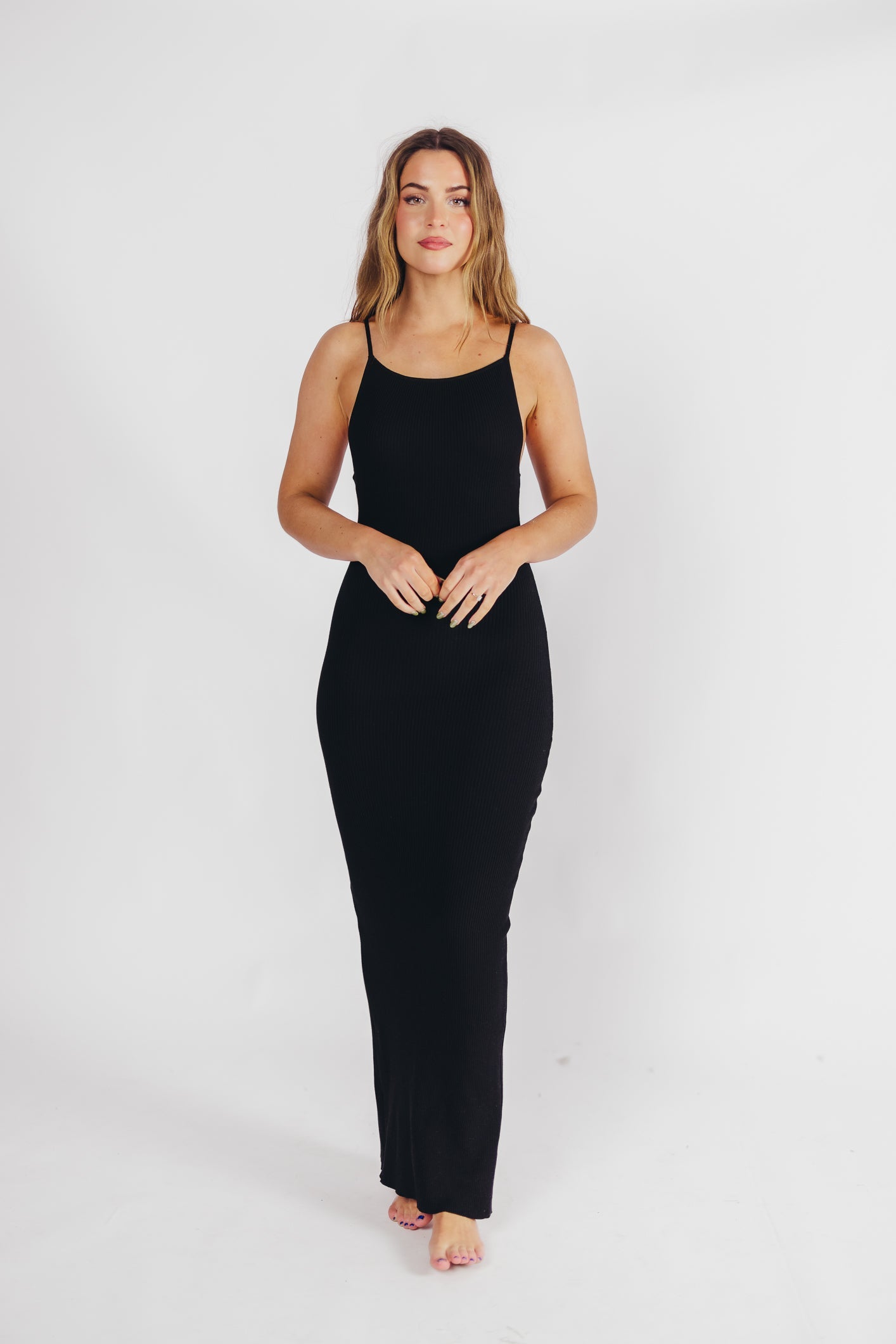 Mia Knit Maxi Dress with Boatneck Neckline in Black