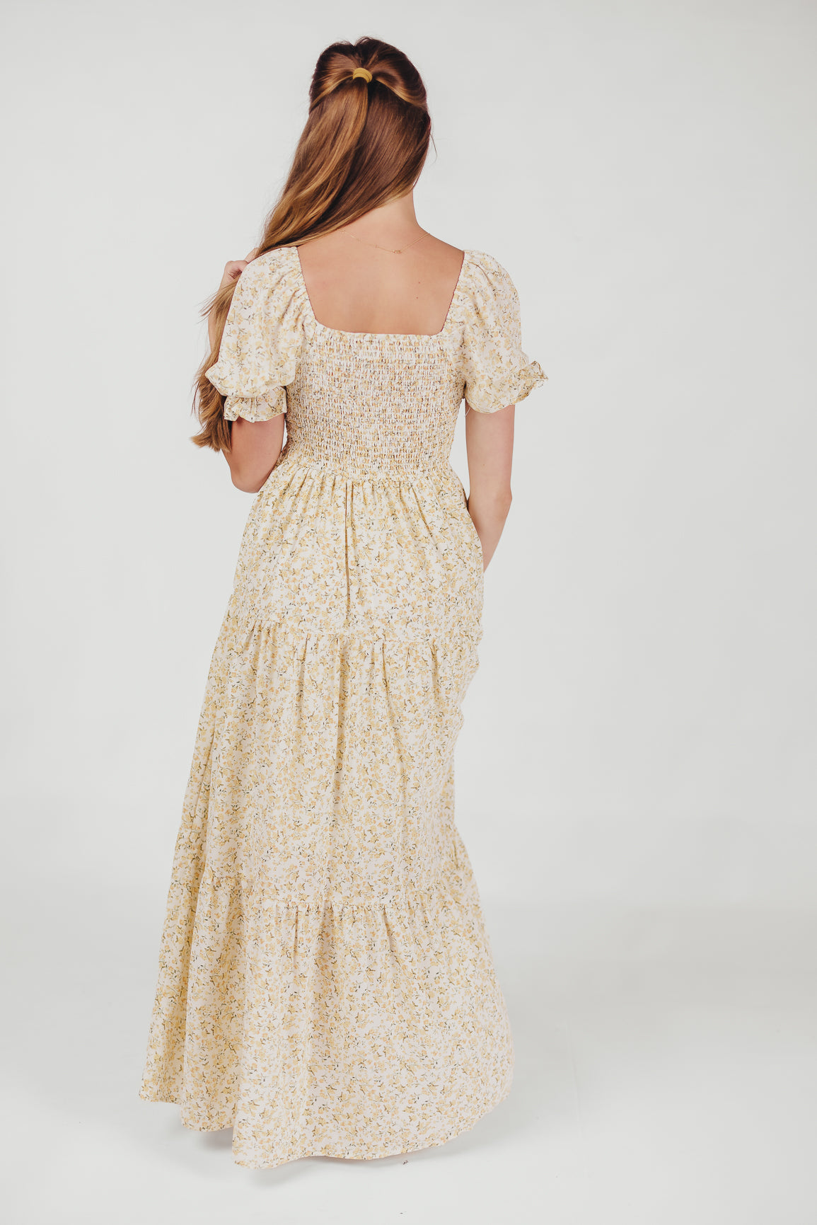 Patton Sweetheart Neckline Tiered Maxi Dress in Daffodil Creme