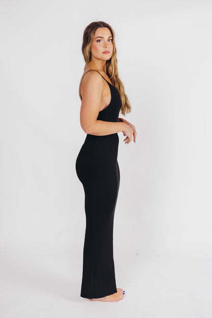 Mia Knit Maxi Dress with Boatneck Neckline in Black