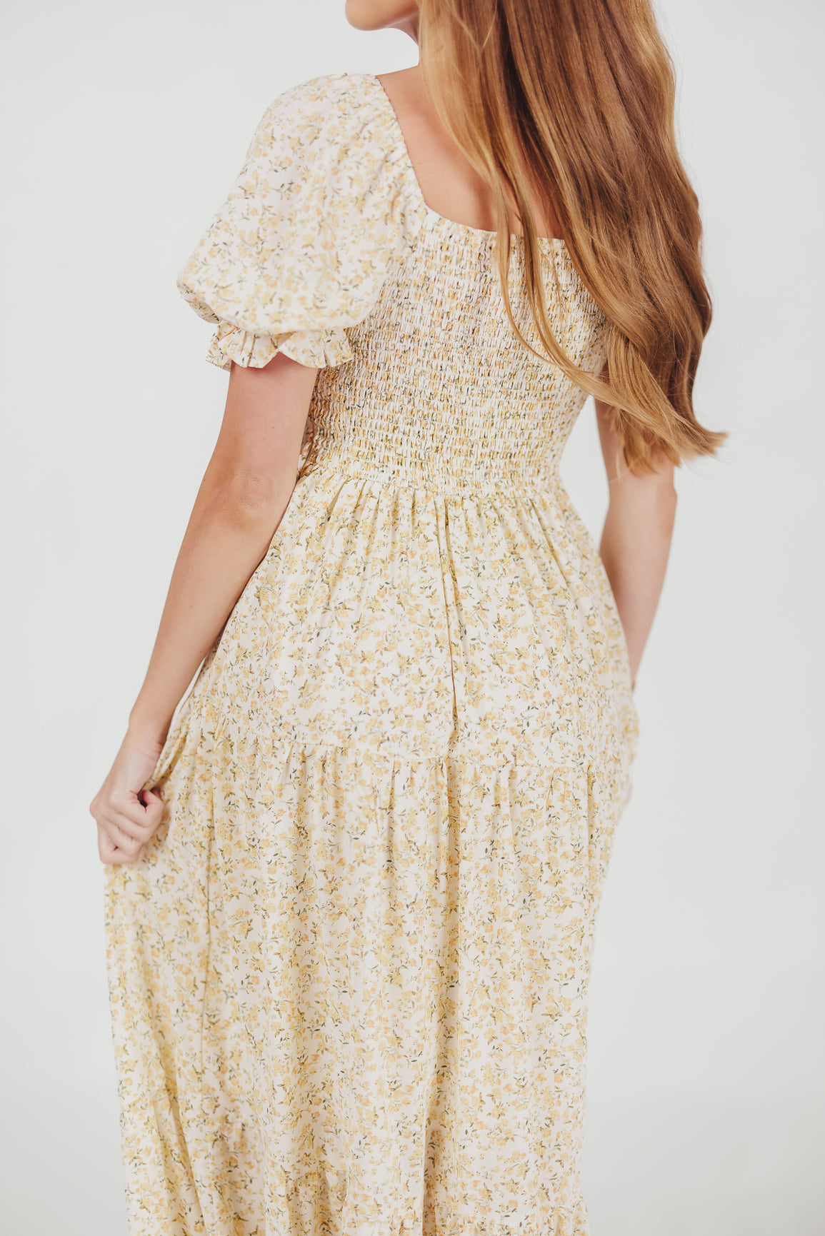 Patton Sweetheart Neckline Tiered Maxi Dress in Daffodil Creme