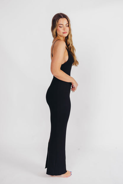 Mia Knit Maxi Dress with Boatneck Neckline in Black