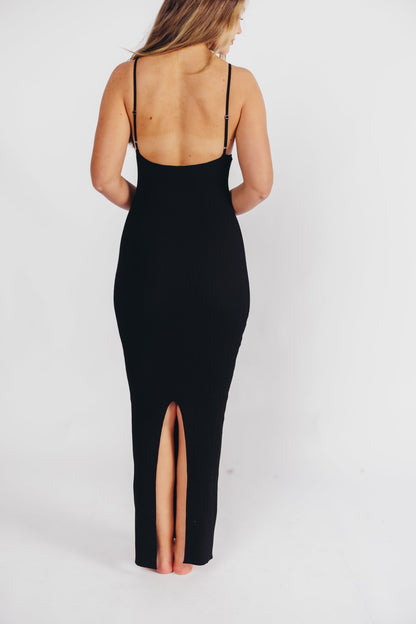 Mia Knit Maxi Dress with Boatneck Neckline in Black