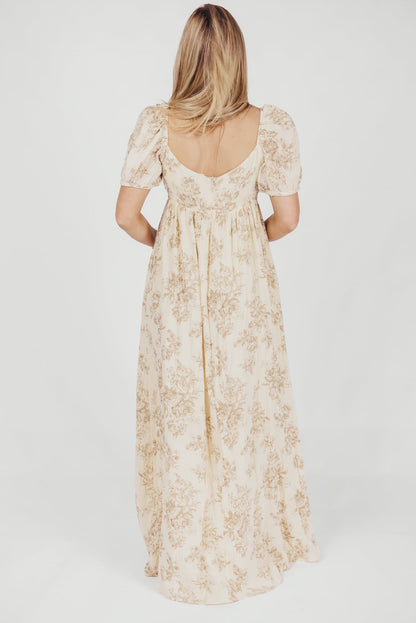 Haven 100% Cotton Tie Front Maxi Dress in Taupe/Brown Floral