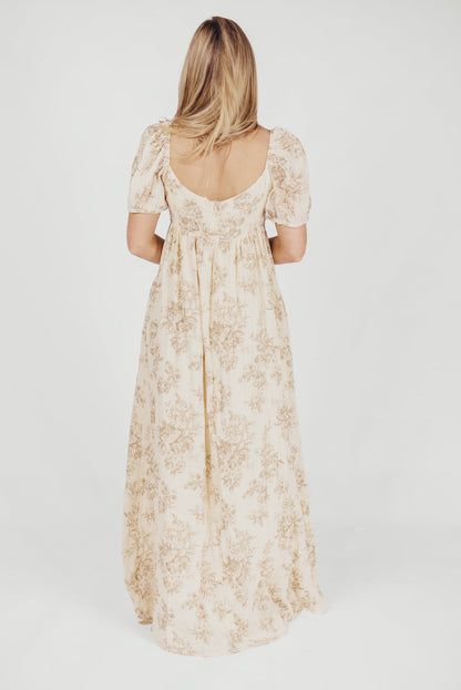 Haven 100% Cotton Tie Front Maxi Dress in Taupe/Brown Floral