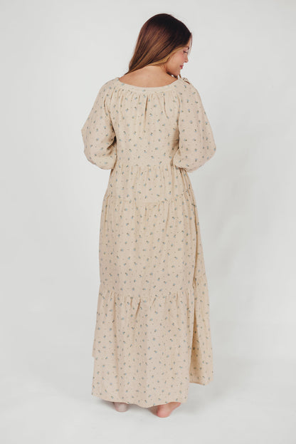 Cara 100% Cotton Maxi Dress in Blue/Brown Floral