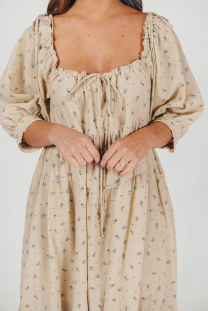 Cara 100% Cotton Maxi Dress in Blue/Brown Floral