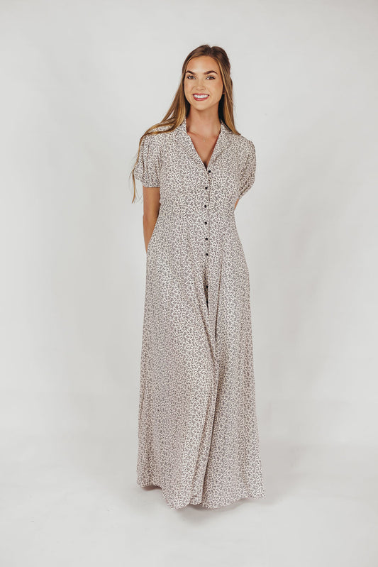 Mariah Collared Button-Down Maxi Dress in Creme Floral - Nursing Friendly