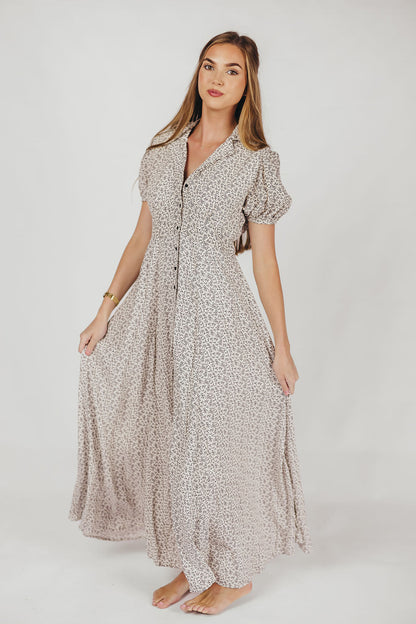 Mariah Collared Button-Down Maxi Dress in Creme Floral - Nursing Friendly