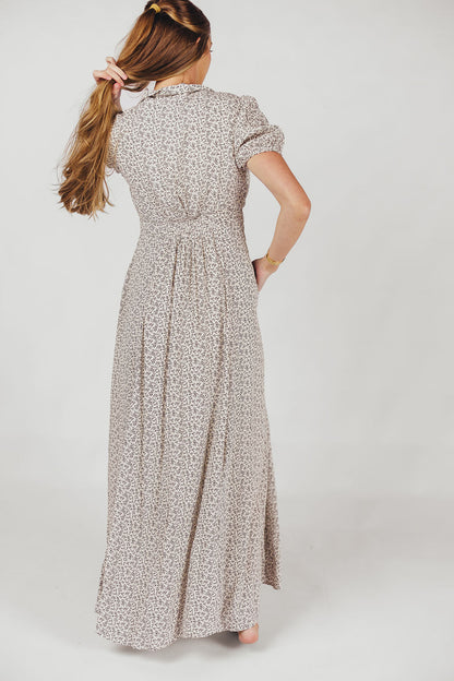 Mariah Collared Button-Down Maxi Dress in Creme Floral - Nursing Friendly