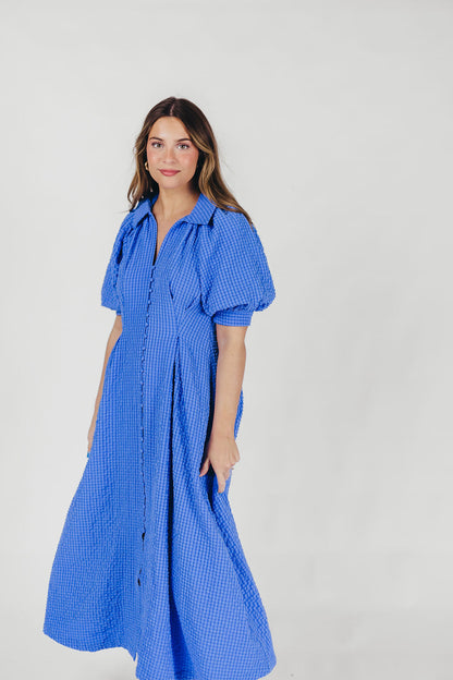 Karsyn Midi Shirt Dress with Puffed Sleeves in Blue