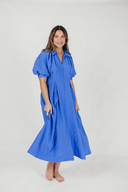 Karsyn Midi Shirt Dress with Puffed Sleeves in Blue