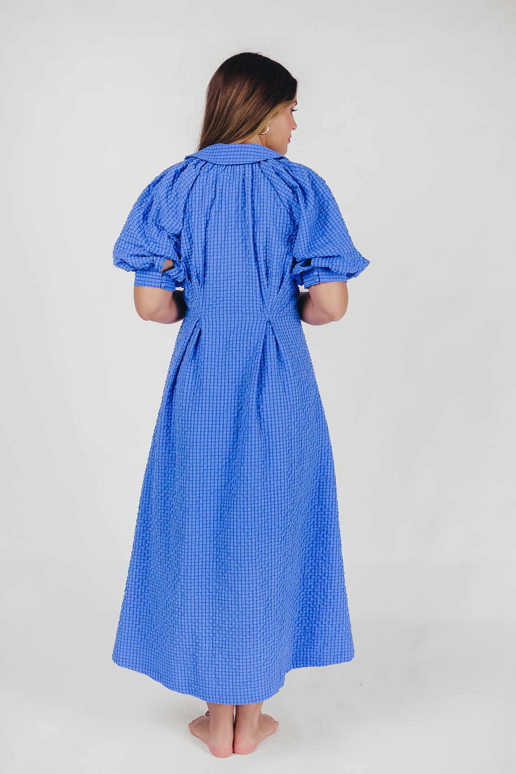 Karsyn Midi Shirt Dress with Puffed Sleeves in Blue