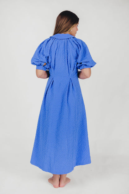 Karsyn Midi Shirt Dress with Puffed Sleeves in Blue