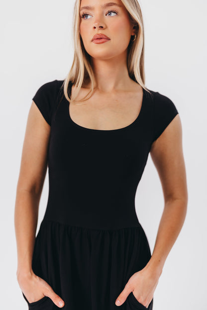 Larissa Short Sleeve Knit Midi Dress in Black