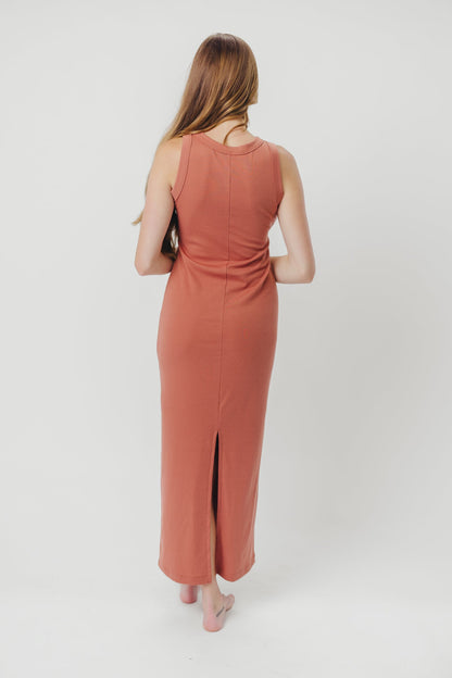 Hope Ribbed Knit Maxi Dress with Back Slit in Terracotta