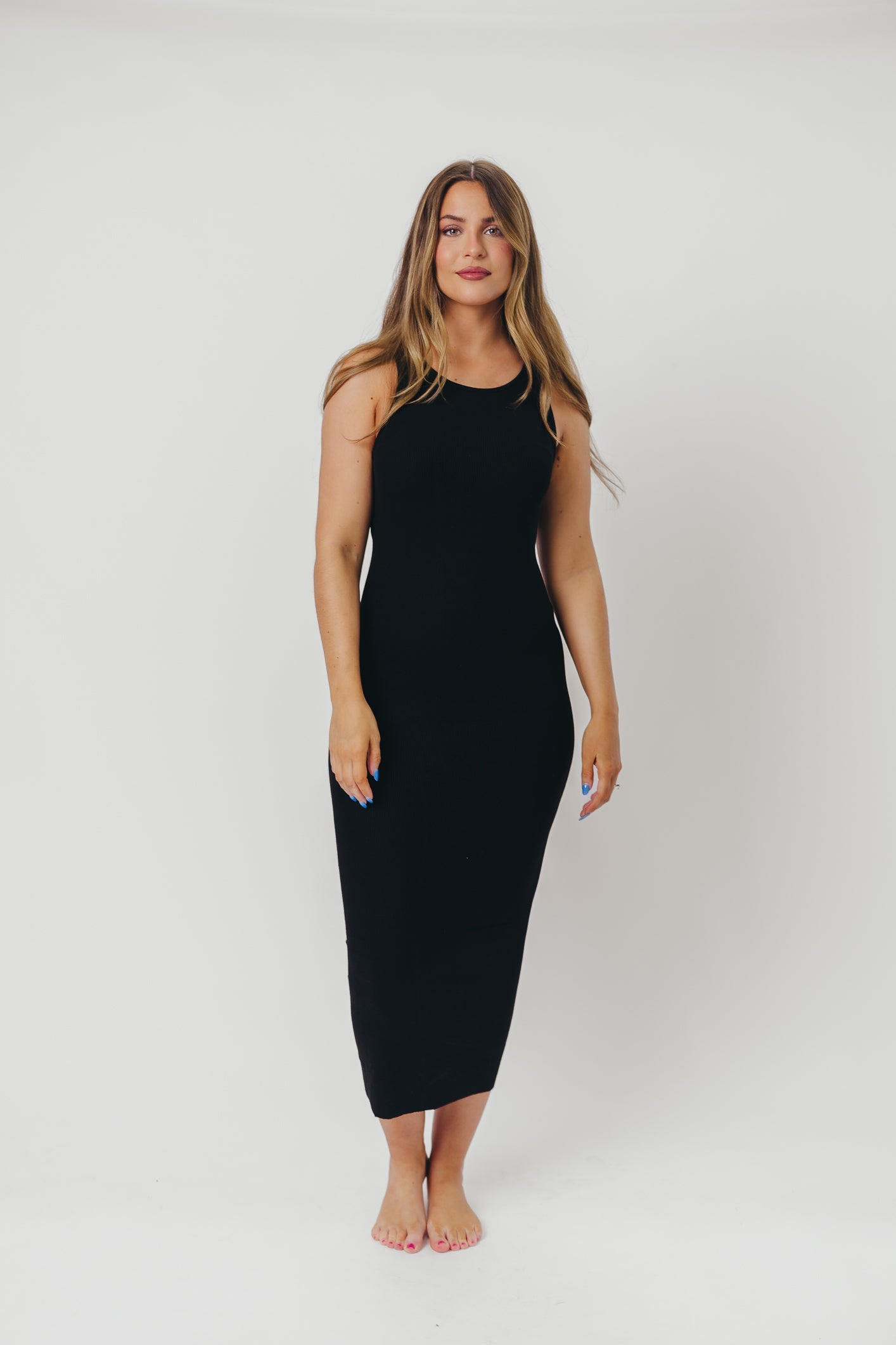 Camille Tank Midi Dress with Racerback in Black