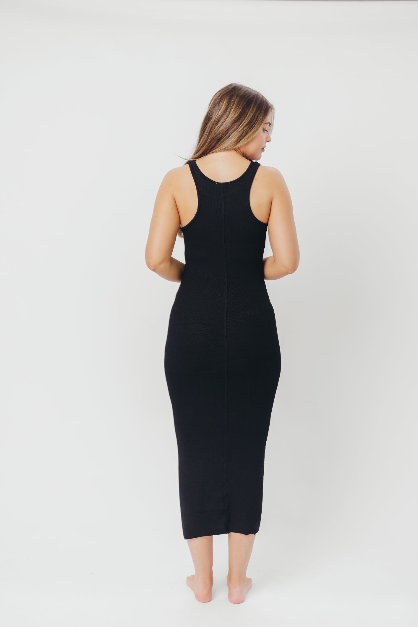 Camille Tank Midi Dress with Racerback in Black