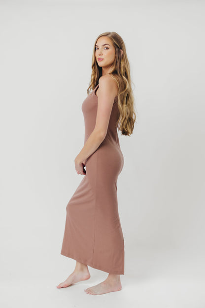 Hope Ribbed Knit Maxi Dress with Back Slit in Mocha