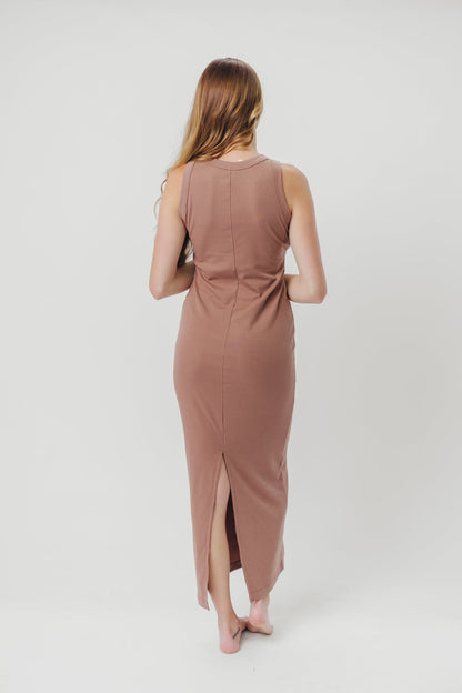 Hope Ribbed Knit Maxi Dress with Back Slit in Mocha